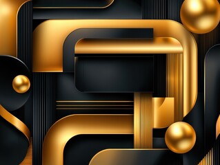 Poster - Abstract Gold and Black: A modern composition with geometric shapes, textures, and contrasting metallic sheen.
