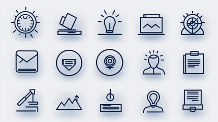 Poster - Set of icons representing various aspects of professional management and organization including business planning strategy leadership technology and optimization