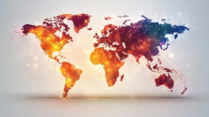 colorful abstract world map with glowing connections, representing global communication and technolo