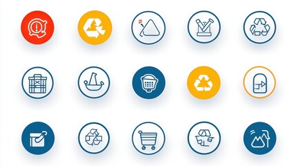 Poster - a set of flat line icons representing various elements of waste management recycling and environment
