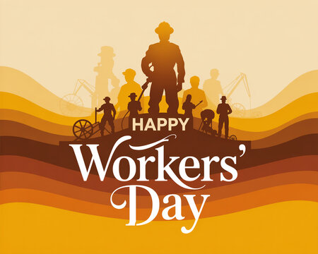 A minimalist Workers' Day greeting card design with a yellow and brown gradient background