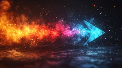 Poster - A mesmerizing cosmic spectacle featuring a glowing arrow composed of vibrant luminous beams ascending dynamically against a darkened ethereal backdrop of the night sky