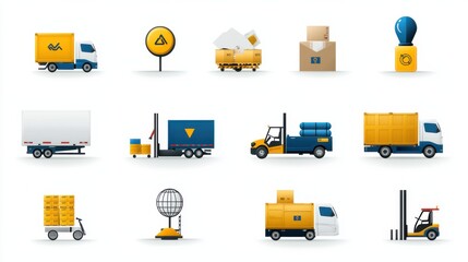 Poster - A set of icons representing various aspects of the logistics industry including shipping transportation delivery warehousing and supply chain management