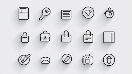 Poster - A clean and modern set of 15 minimalist outline icons representing various digital tools applications and user interface elements