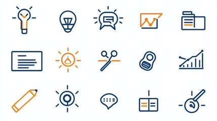Poster - This collection of outline icons represents key elements of effective leadership collaborative teamwork and strategic business management including problem solving creativity planning analysis