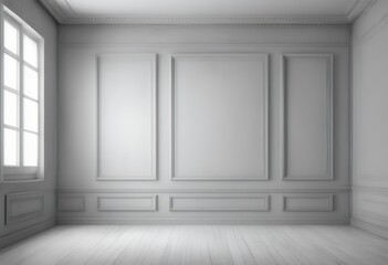 Wall Mural - 3d room rendering empty white wall gray wood interior idea elegance comfortable fiber floor grey luxury background retro vintage space material classic antique textile decoration pattern threaded