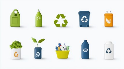 Poster - a collection of minimalist icons representing different recycling garbage and eco friendly elements 