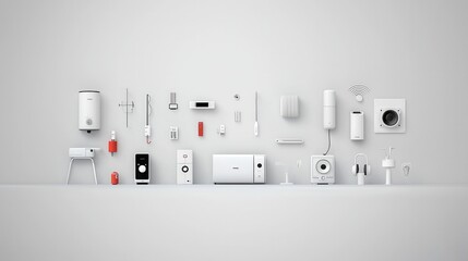 Poster - Arranged in a clean organized fashion this minimalist collection showcases various home technology icons and devices against a white background