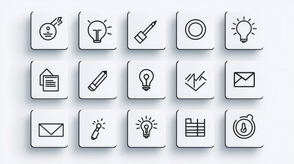 Poster - A clean and modern set of 15 minimalist icons representing various task management functions and tools for digital applications and interfaces