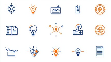 Poster - A set of minimalist outline icons depicting various investment related concepts including growth strategy finance and business