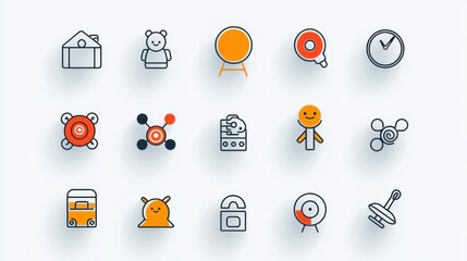 Poster - A collection of 15 minimal and clean icons representing various children s toys games and educational tools in an outline style design