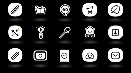 Poster - A collection of 15 simple minimalistic icons depicting various children s toys and educational elements in an outline style