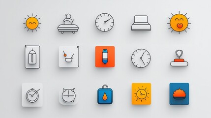 Poster - A minimalist modern icon set showcasing 15 key elements for digital interfaces such as time weather productivity and control features
