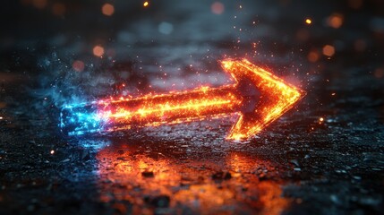 Poster - A vibrant neon colored arrow surges upwards radiating with dynamic electric energy and a mesmerizing glow that creates a sense of powerful momentum and kinetic force