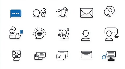 Poster - A set of simple and clean outline icons representing various networking and communication concepts including chat email social digital technology