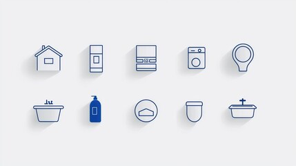 Poster - A set of 15 minimalist outline icons representing various property related elements such as household appliances plumbing fixtures and architectural features