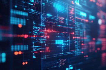 Fototapete - Vibrant Computer Screen Displaying Bold Blue and Red Colors in a Modern Digital Workspace Creating a Dynamic and Engaging Visual Experience