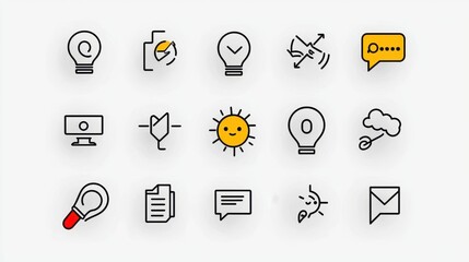 Poster - A set of minimalist outline icons representing various elements of dialogue discussion and team as communication messaging brainstorming and problem solving