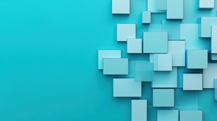 Poster - Vibrant Blue Background Featuring Geometric Squares in Varying Sizes and Shades Creating a Modern Abstract Art Composition with Dynamic Energy