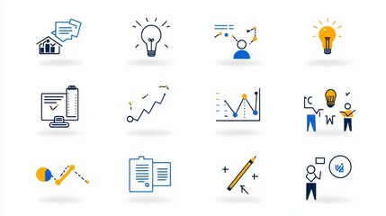 Poster - A set of professional business management icons representing various aspects of strategy planning and implementation for organizations and teams