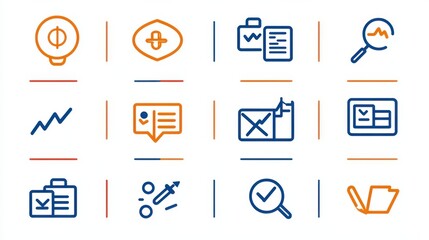 Poster - A collection of professional line icons representing various aspects of employee benefits and human resource management in a business context