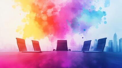 Aufkleber - group of laptops on table surrounded by vibrant colorful paint splashes creating a dynamic and creat