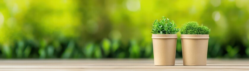 Poster - charming indoor scene featuring two small decorative pots with lush green plants brightening a cozy 