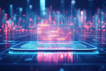 Fototapete - Innovative Laptop Design Featuring Intricate Circuit Pattern on Surface Highlighting Technology and Modern Aesthetics in a Minimalist Workspace Setting