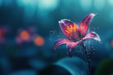 Fototapete - A Beautiful Flower Adorned with a Futuristic Digital Interface Blending Nature and Technology in a Harmonious and Innovative Visual Display