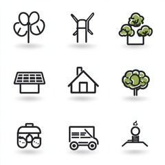 Poster - a collection of simple minimalistic outline icons that visually represent various elements of enviro