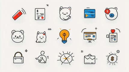Poster - A collection of 15 minimalist icons representing various financial and banking related concepts including money loans investments payments and more