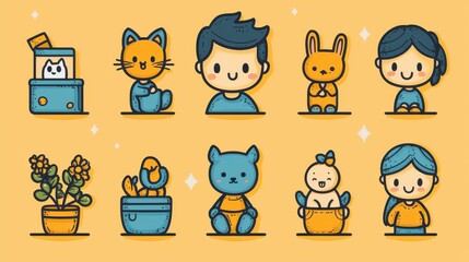 Poster - A collection of 15 simple colorful icons depicting various elements of parenting childhood and family experiences including toys nature home and educational activities