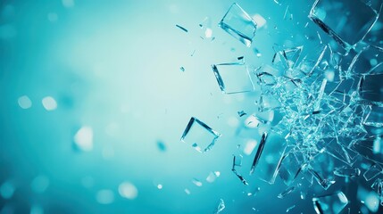 Poster - Shattered Glass Fragments on a Vibrant Blue Surface Highlighting Intricate Patterns and Textures Evoking a Sense of Fragility and Beauty in Chaos