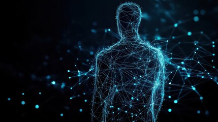 Poster - Professional Man Dressed in Suit Surrounded by Intricate Network of Connected Lines Symbolizing Modern Technology and Global Communication Concepts