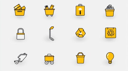 Poster - a collection of 15 minimalist outline icons representing various aspects of waste management and rec