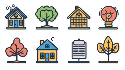 Poster - This set of 15 minimalist outline icons represents various elements related to leadership organization and personalprofessional development