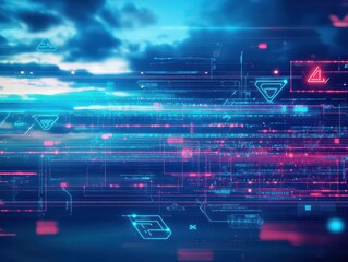 Fototapete - Futuristic Abstract Background with Dynamic Shapes and Vivid Colors Creating a Visually Engaging and Innovative Digital Atmosphere for Modern Designs