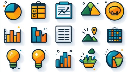 Poster - This image showcases a collection of 15 outline icons that visually represent various elements of an action plan such as strategy analysis decision making and growth