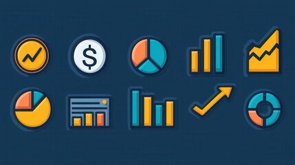 Poster - a collection of colorful outline icons depicting different data visualization tools and statistical 