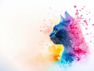 Poster - Vibrant Cat Covered in Colorful Paint Splashes Capturing the Essence of Playfulness and Creativity in a Bright and Whimsical Artistic Environment