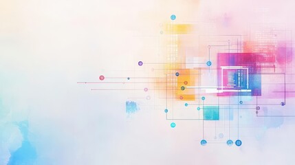 Poster - Vibrant Colorful Abstract Background Featuring Dynamic Arrangement of Circles and Squares Blending Harmoniously to Create a Playful Visual Experience