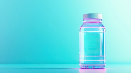 Poster - Illuminated Bottle of Water Radiating Soft Light Against a Dark Background Creating a Mystical and Tranquil Atmosphere of Refreshing Purity