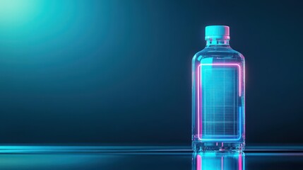 Poster - A Clear Bottle of Water Illuminated by Colorful Neon Lights Creating a Vibrant and Refreshing Ambience in a Modern Urban Environment