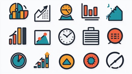 Poster - Collection of 15 minimalist monochrome icons representing various corporate governance and business analytics concepts