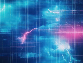 Aufkleber - vibrant blue and pink background featuring dynamic lightning strikes creating an energetic atmospher