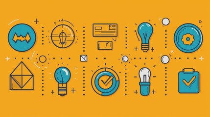 Poster - A collection of 15 minimalist outline icons representing various aspects of training education and professional development including learning skills achievement and career growth