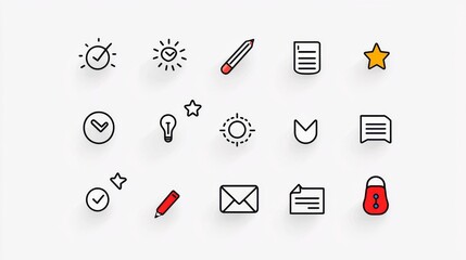 Poster - A collection of 15 icons representing various aspects of service evaluation and customer feedback including ratings reviews notifications and data analysis tools