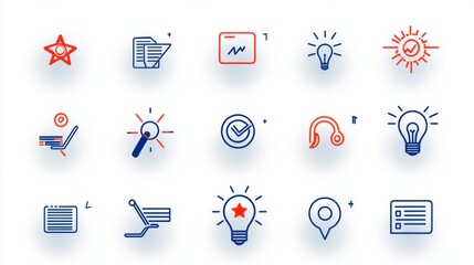 Poster - set of 15 icons representing various aspects of service evaluation customer feedback and business pe