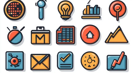 Poster - a collection of 15 outline icons representing various data analytics and statistics related concepts