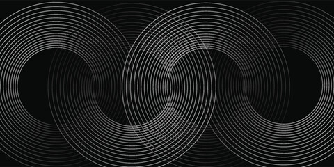 Poster - Black abstract background with circle lines. Modern black gray gradient rings. Suitable for banner, cover, poster, website, presentation, brochure, flyer, header